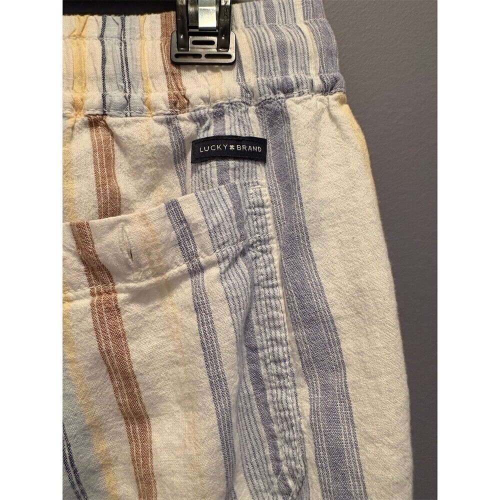 Lucky Brand Sleep Shorts Womens Size S Cream Tan Blue Striped Drawstring - Picture 7 of 10